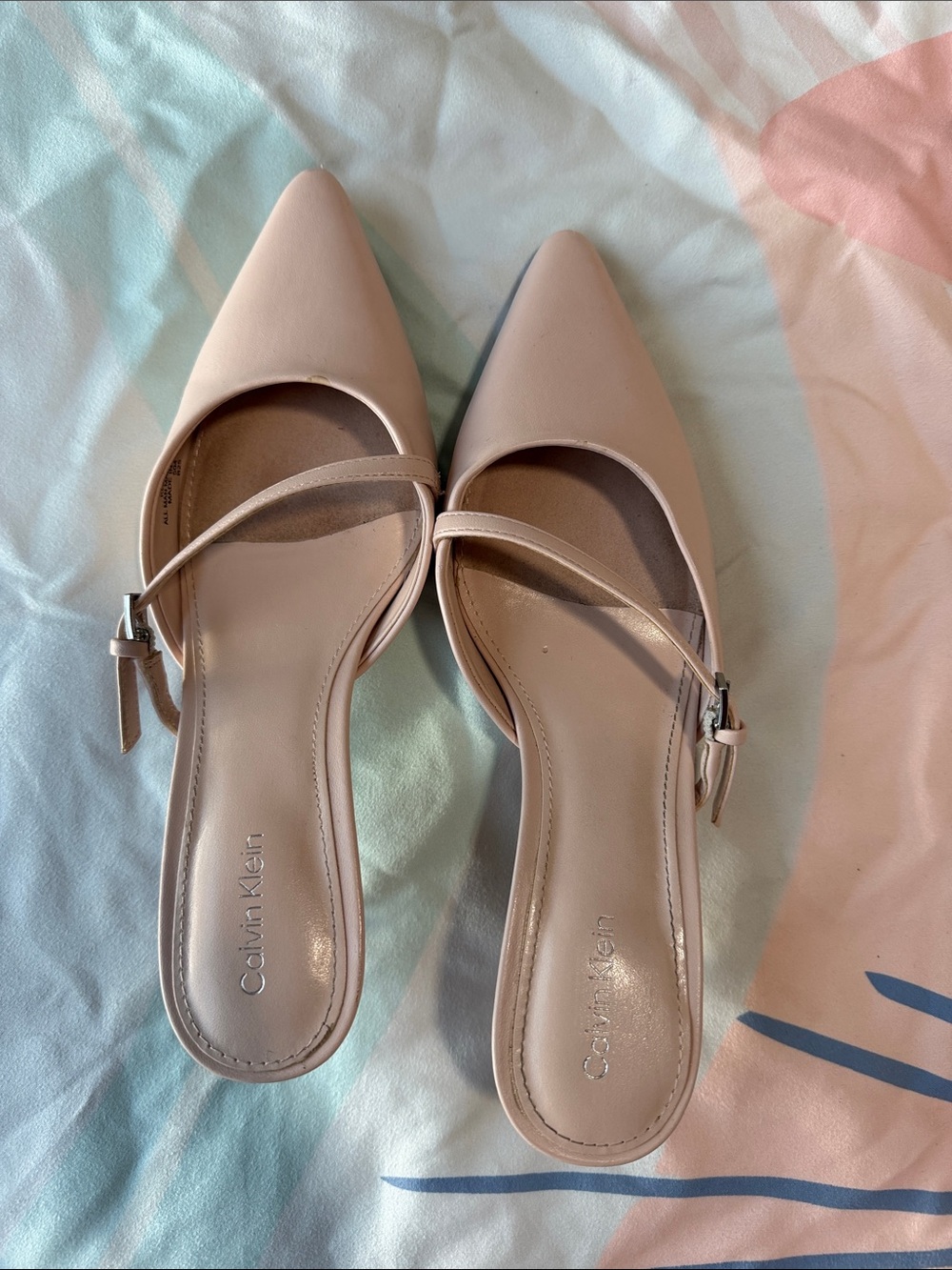 Calvin Klein Blush Nude Pointed-Toe Slingback Mules